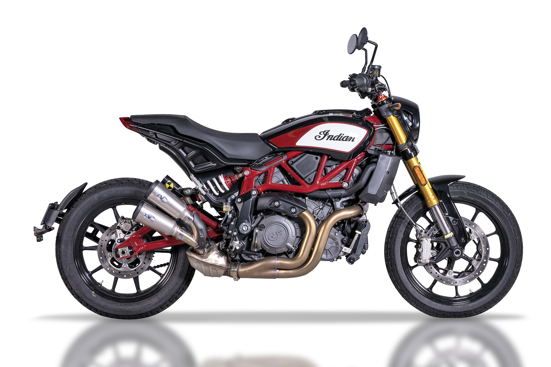 QD Exhaust Twin V-PERFORMANCE Exhaust for the Indian FTR 1200 (Flat Track Racer) (18-20 Euro 4 only) QD Exhaust Twin V-PERFORMANCE Exhaust for the Indian FTR 1200 (Flat Track Racer) (18-20 Euro 4 only)